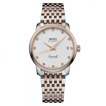 MIDO Baroncelli III Lady Diamonds moteriškas automatinis laikrodis M027207220160 33mm rožinio aukso PVD