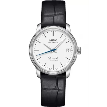 MIDO Baroncelli Lady Automatinis Laikrodis 33mm Nerūdijančio Plieno Korpusas Baltas Ciferblatas Juodas Odinis Dirželis M027207160100