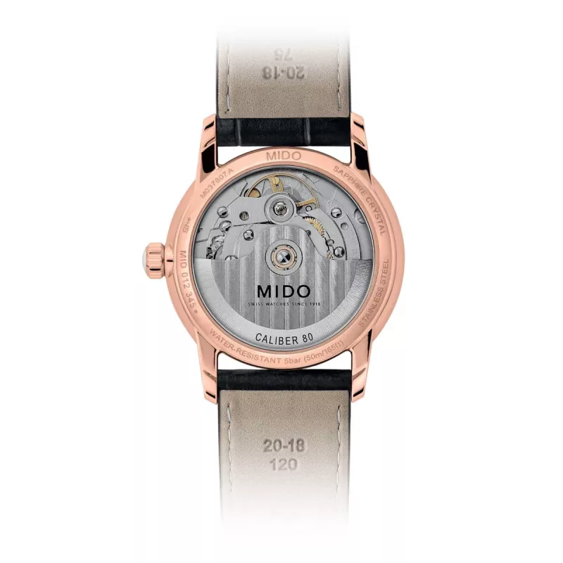 MIDO Baroncelli Signature Lady automatinis laikrodis 33 mm, rožinio aukso PVD plienas, ruda oda