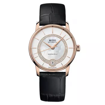 MIDO Baroncelli Signature Lady automatinis laikrodis 33 mm, rožinio aukso PVD plienas, ruda oda