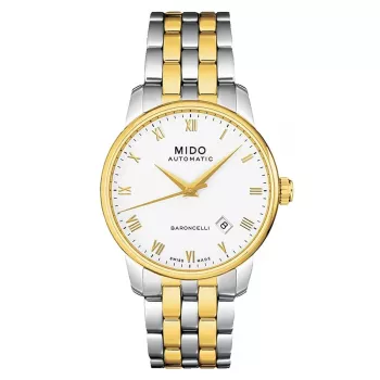 MIDO Vyriškas Laikrodis M86009261 Baroncelli III 38mm Automatinis Sidabrinis Ciferblatas Juodas Odinis Dirželis
