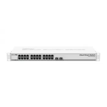 MikroTik CSS326-24G-2S+RM valdomas 2 lygio jungiklis, 24x Gigabit Ethernet, 2x 10G SFP+, PoE įėjimas, 1U stelažinis, baltas