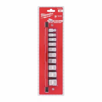Milwaukee 10 dalių 3/8 inch pavaros imperinių (SAE) veržliarakčių rinkinys su FOUR FLAT™ anti-riedėjimo dizainu