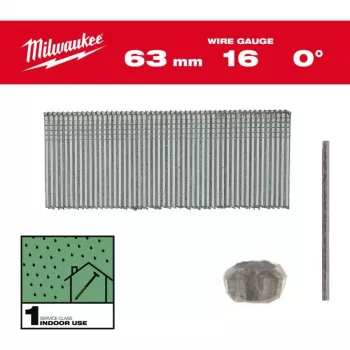 Milwaukee 16 Gauge 63 mm 0° Brad Nails, skirta M18 FN16GS (2500 vnt.)