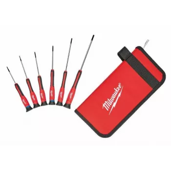 Milwaukee Precision Screwdriver Set, 6 vnt., Phillips PH00/PH0, Slotted 2.5/3.0/4.0mm, Torx T10, chromuotas