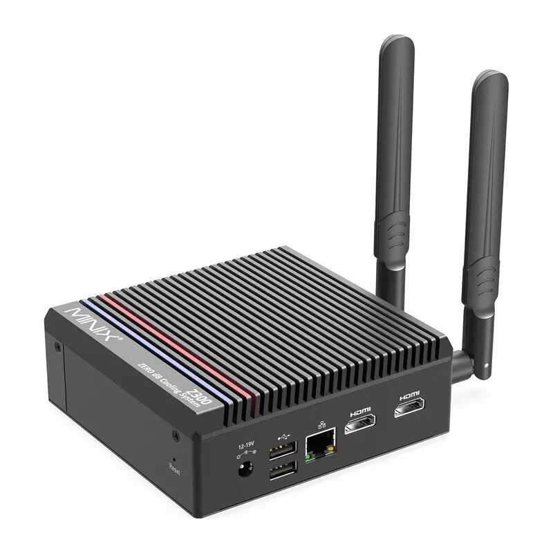MINIX Z300-0dB Barebone Mini PC Intel Processor N300 8C/8T iki 3.8GHz DDR5 1x SODIMM M.2 PCIe Gen4 Wi-Fi 6E BT5.2 2x 2.5GbE HDMI 2.1 DP 1.4 USB-C 90W VESA juodas | Kur.lt