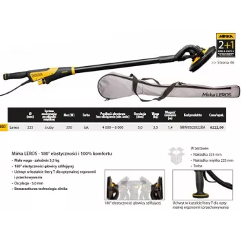 Mirka LEROS 225mm Sienų Šlifuoklis 5mm Orbita 350W