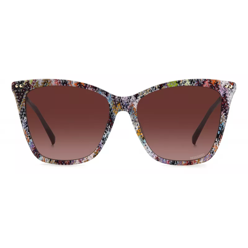 MISSONI Moteriški Drugelio Formos Akiniai nuo Saulės MIS0106SX193X - Rudas Raštuotas Acetato Rėmelis, Rudi Gradientiniai Lęšiai, UV400 Apsauga