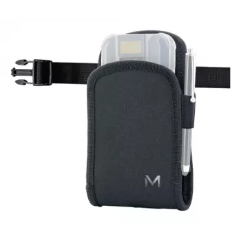 MOBILIS HOLSTER BASIC Size S + diržas | Universalus mažo įrenginio dėklas su diržo segtuku ir kilpa, juodas nailonas, Velcro atvartas