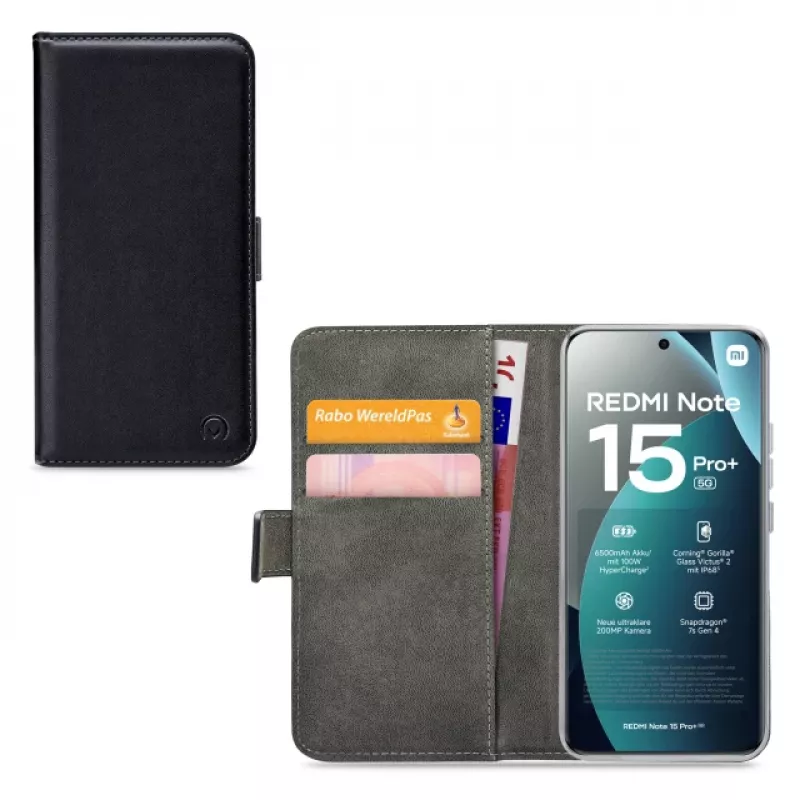Mobilize Classic Gelly Wallet Book Case, skirta „Xiaomi Redmi Note 15 Pro+ 5G“, juoda