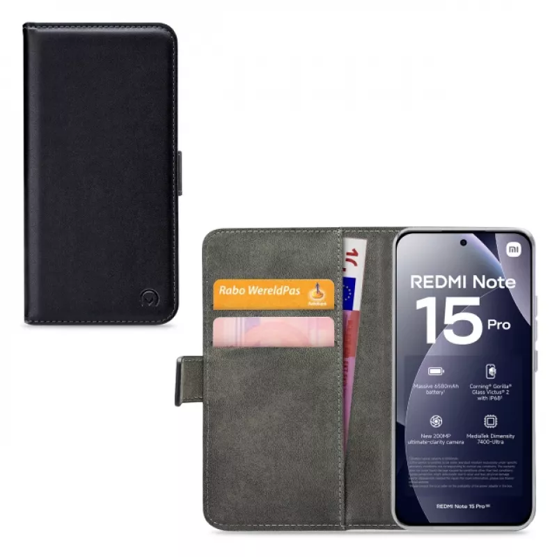 Mobilize Classic Gelly Wallet Book Case, skirta „Xiaomi Redmi Note 15 Pro“, juoda