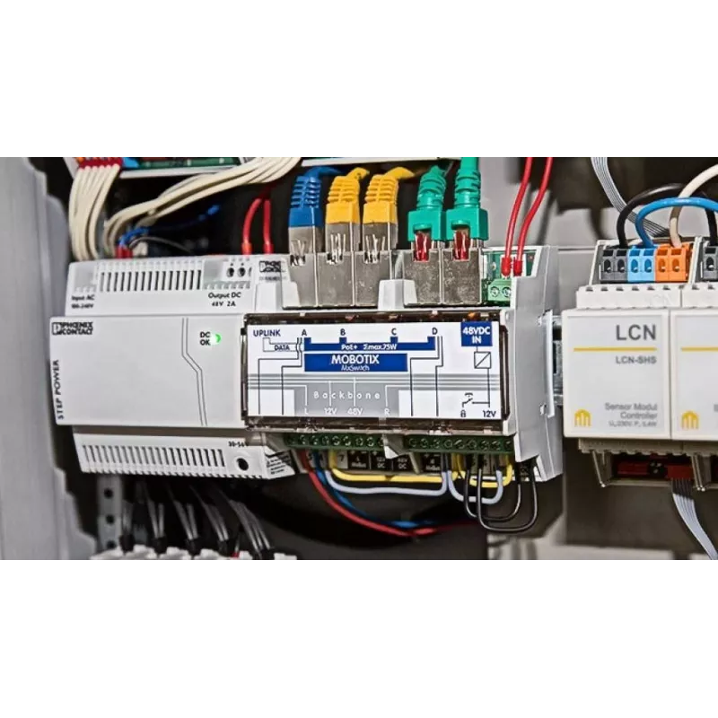 MOBOTIX MX-SWITCH1 – tinklo jungiklis, 4x10/100 (PoE+), DIN bėgis
