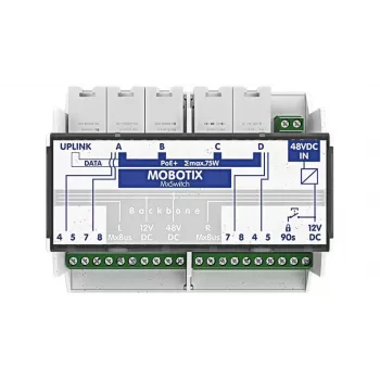 MOBOTIX MX-SWITCH1 – tinklo jungiklis, 4x10/100 (PoE+), DIN bėgis