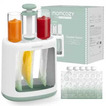 MOMCOZY kūdikių maisto gamintojas tyrėms laikyti, 5-in-1 garinimas, maišymas, tyrės, atšildymas, pašildymas, 600ml Tritan indas, 200ml vandens bakelis, jutiklinis LCD ekranas, be BPA, 300W kaitinimas, 120W maišymas, 120V
