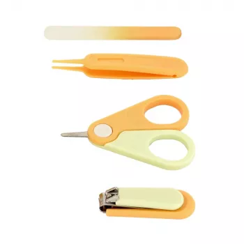 Momini Baby Nail Care Kit Sunny – Elektrinė kūdikių nagų dildė su 6 galvutėmis, 2 greičiais, LED šviesa, balta/geltona