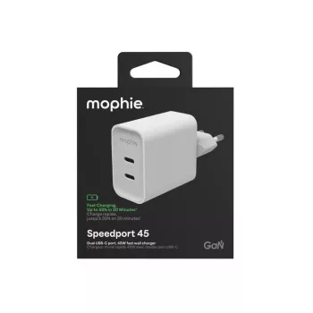 Mophie ROC GaN 45W Dual USB-C sieninis įkroviklis – baltas