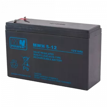 MPL Power Elektro MWH 5-12L UPS akumuliatorius, švino-rūgšties, VRLA AGM, nereikalaujantis priežiūros, 12V 6Ah, juodas