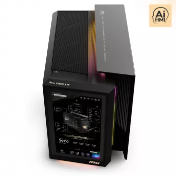 MSI MEG Vision X AI 2NVV9-285AT stalinis kompiuteris (juodas/permatomas, Windows 11 Home)