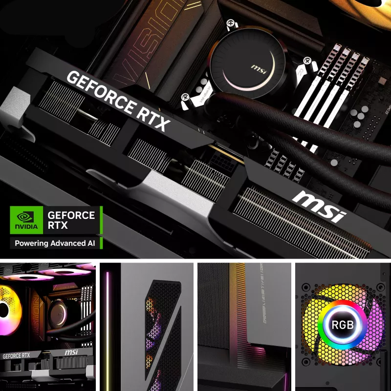 MSI MEG Vision X AI 2NVV9-285AT stalinis kompiuteris (juodas/permatomas, Windows 11 Home)