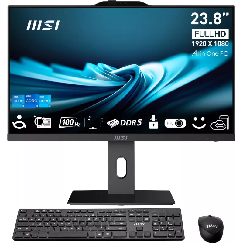 MSI PRO AP242P 14M-1096XEU 23,8 colio All-in-One kompiuteris - Intel Core i7-14700, 16GB RAM, 1TB SSD, Wi-Fi 6E, be OS, juodas
