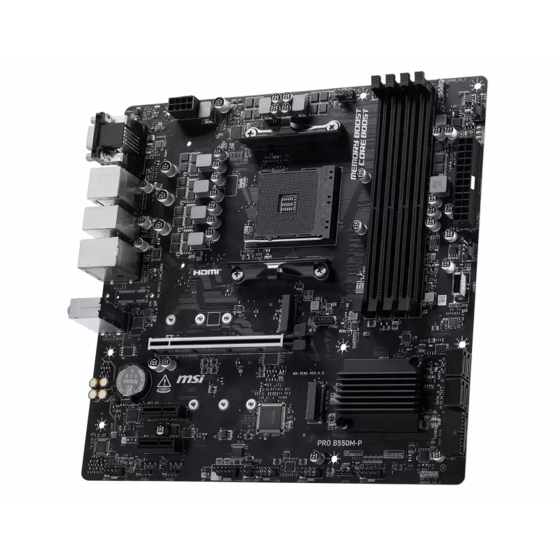 MSI PRO B550M-P pagrindinė plokštė, AMD AM4, B550, Micro-ATX, 4x DDR4, 128GB Max, Dual M.2, Gigabit LAN