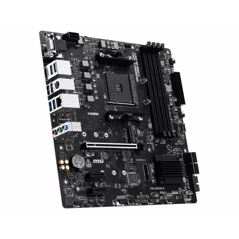 MSI PRO B550M-P pagrindinė plokštė, AMD AM4, B550, Micro-ATX, 4x DDR4, 128GB Max, Dual M.2, Gigabit LAN