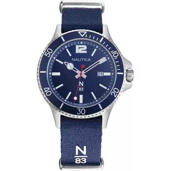Nautica vyriškas analoginis kvarcinis laikrodis NAPABS904, 43 mm, mėlynas silikoninis dirželis