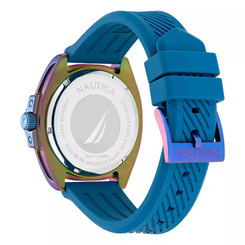 Nautica Men's Porthole Chronograph Quartz Watch NAPTCF201 44 mm mėlynas ciferblatas silikoninis dirželis