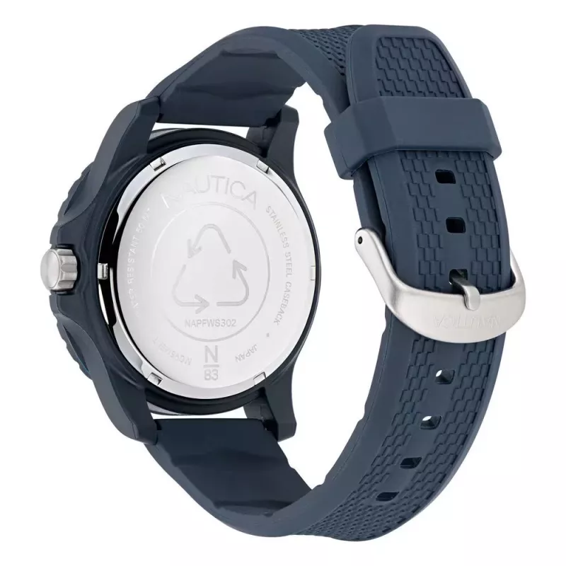 Nautica vyriškas kvarcinis chronografinis laikrodis NAPFWS302 45 mm mėlynu ciferblatu ir silikonine apyranke