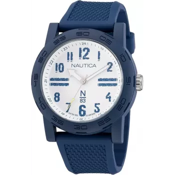 Nautica NAPATS301 vyrų laikrodis – kvarcinis analoginis, 42,5 mm mėlynas ciferblatas, silikoninis dirželis