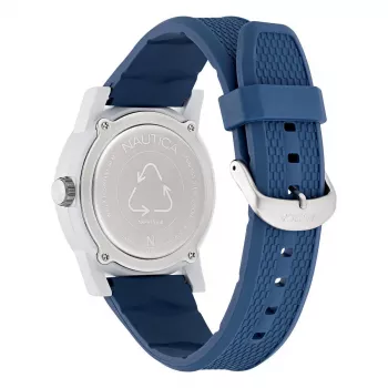 NAUTICA NAPATS304 Vyriškas analoginis kvarcinis laikrodis, 42,5 mm nerūdijančio plieno korpusas, mėlyna silikoninė juosta, 100 m atsparumas vandeniui