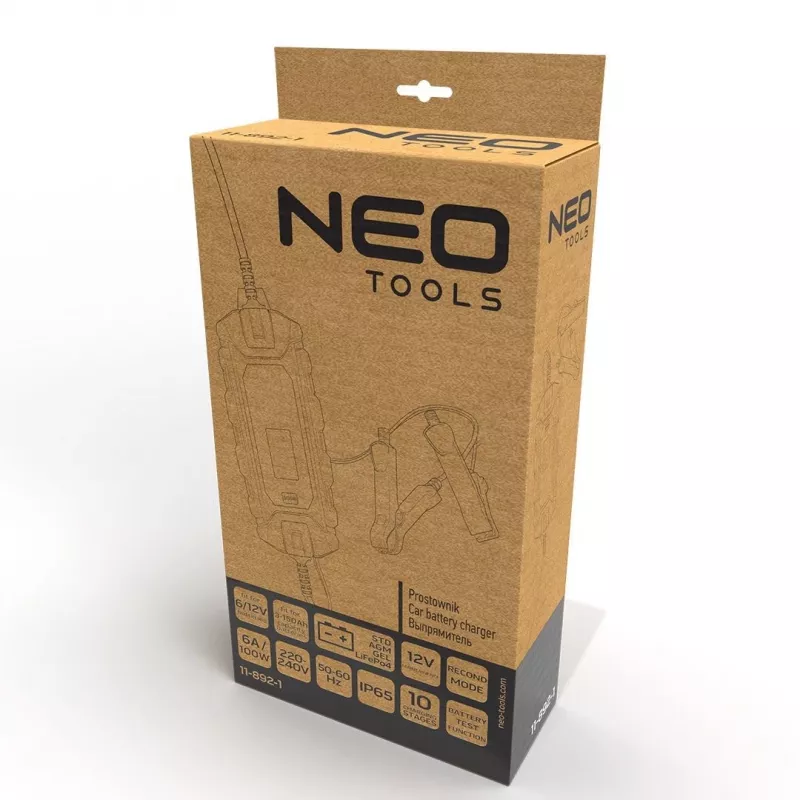 NEO Tools 11-892-1 Automobilio akumuliatoriaus įkroviklio krokodilo gnybtai, 15 A, 12 V/24 V, pora