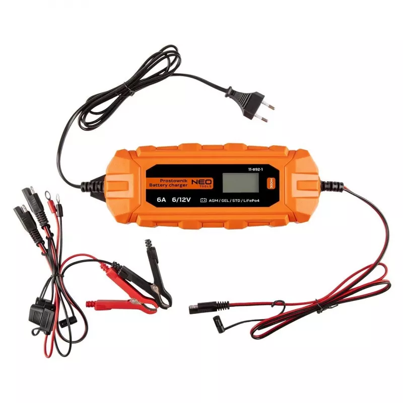 NEO Tools 11-892-1 Automobilio akumuliatoriaus įkroviklio krokodilo gnybtai, 15 A, 12 V/24 V, pora