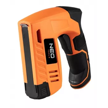 NEO Tools 16-050 Rankinis segiklis apmušalų, izoliacijos ir dekoratyvinių darbų atlikimui, su reguliuojama jėga, J tipo segtukams 6–14 mm, juodos/oranžinės spalvos