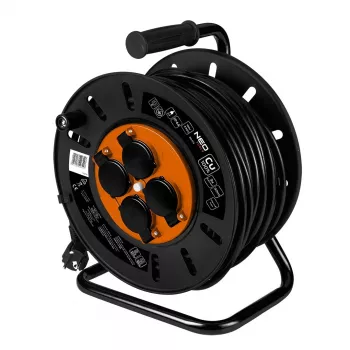 NEO TOOLS 30 m sunkiųjų darbų kabelio būgnas 3G2.5 H07RN-F su 4 Schuko lizdais IP44