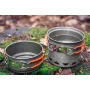 NEO TOOLS 63-144 7 dalių anoduoto aliuminio stovyklavimo indų rinkinys su nuimama rankena, 2 puodais, keptuve, dangčiu, kempine ir tinkleliu
