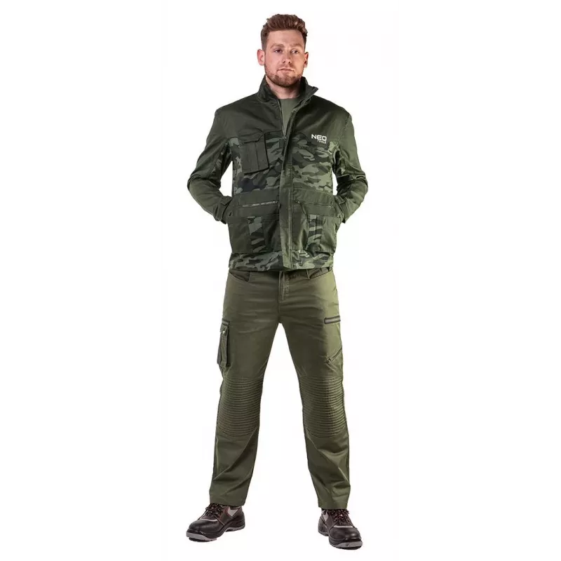 NEO TOOLS 81-211-M Softshell darbo striukė, pilka/juoda/žalia, M dydis, atspari vandeniui, neperpučiama, kvėpuojanti, su atšvaitais