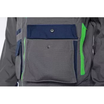 NEO TOOLS 81-217-L Unisex darbo striukė, pilka/juoda, L dydis, 65% poliesteris 35% medvilnė, 267 g/m², 7 kišenės, EN ISO 13688