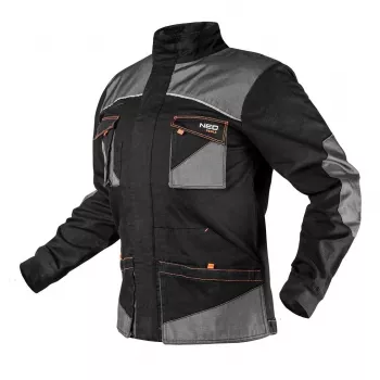 NEO TOOLS 81-218-XL darbo striukė su atsegamu gobtuvu, atspari vandeniui, 4 kišenės, pilka/juoda/oranžinė, XL dydis