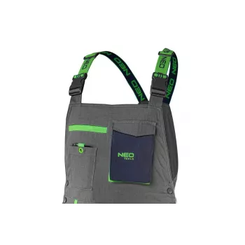 NEO Tools 81-247-L Vyriškos darbo kelnės su kelių apsaugomis, pilkos/žalios, L dydis