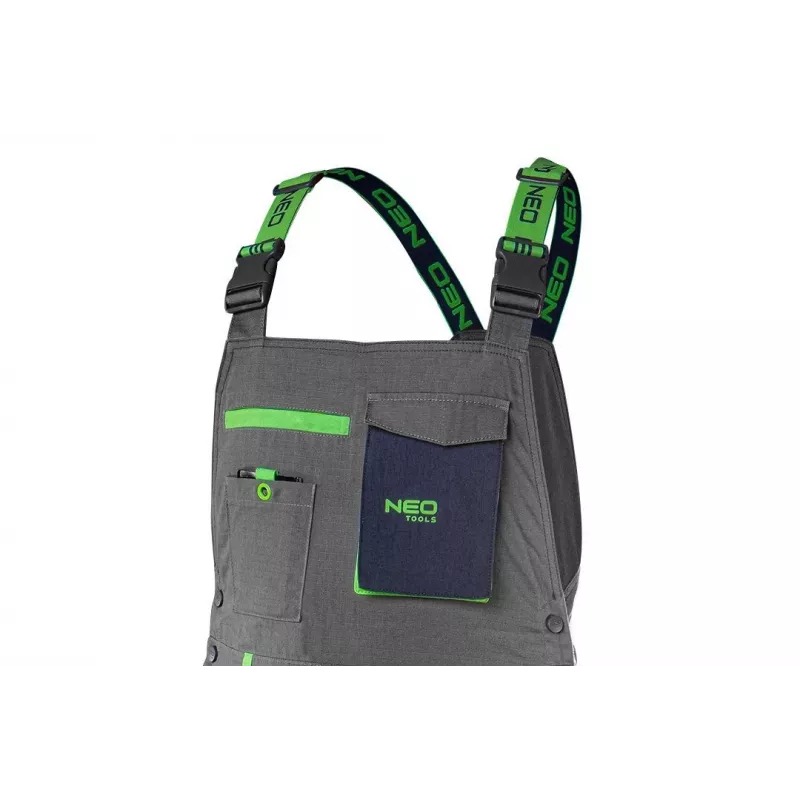 NEO TOOLS 81-247-S Darbo šortai, S dydis, pilki/juodi, 65% poliesteris 35% medvilnė, 267 g/m², daug kišenių, CE sertifikuoti