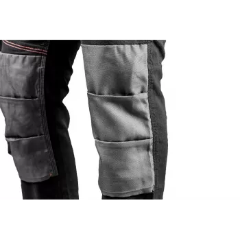 NEO TOOLS 81-248-XXL vyriškos darbo kelnės su 10 kišenių ir kelių apsaugų kišenėmis, pilka/juoda, 100% medvilnė, 270 g/m²
