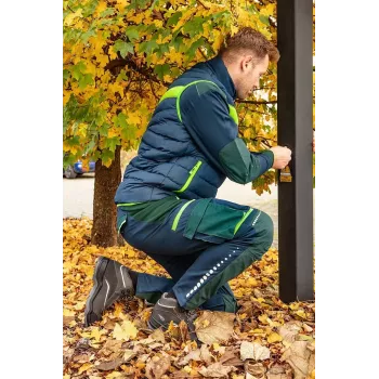 NEO Tools 81-534-XXXL Vyriškos darbo kelnės su kelių apsaugų kišenėmis, pilkos/žalios, 100% medvilnė, 270 g/m², trigubai susiūtos, CE sertifikuotos