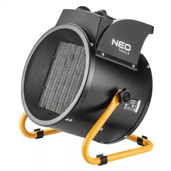 NEO Tools 90-064 2000W PTC keraminis ventiliatorinis šildytuvas, 3 galios režimai, reguliuojamas termostatas, apsauga nuo perkaitimo ir apvirtimo, juoda/pilka
