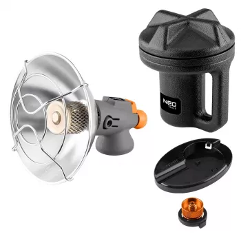 NEO TOOLS 90-134 nešiojamas dujinis spinduliuojantis šildytuvas su pjezo uždegimu, 1,7 kW, keramine plokšte, skirtas butano/propano balionėliams, juodas/raudonas