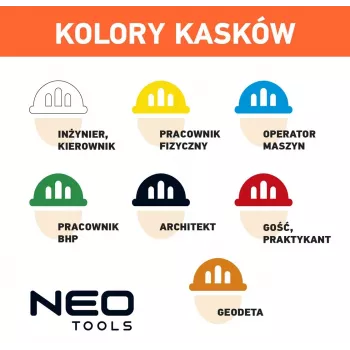NEO TOOLS 97-211 Vėdinamas pramoninis apsauginis šalmas su 6 taškų žvaigždinės pavaros pakaba, EN 397, baltas