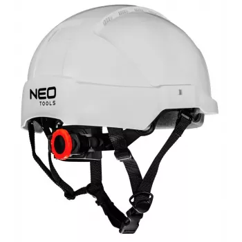 NEO TOOLS 97-211 Vėdinamas pramoninis apsauginis šalmas su 6 taškų žvaigždinės pavaros pakaba, EN 397, baltas