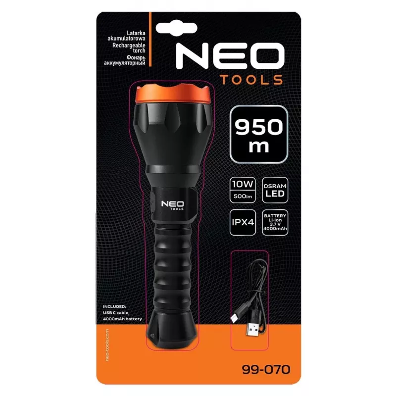 NEO TOOLS 99-070 XPE + COB LED priekinė lemputė su judesio jutikliu, 120 lm, IPX4, 3x AAA