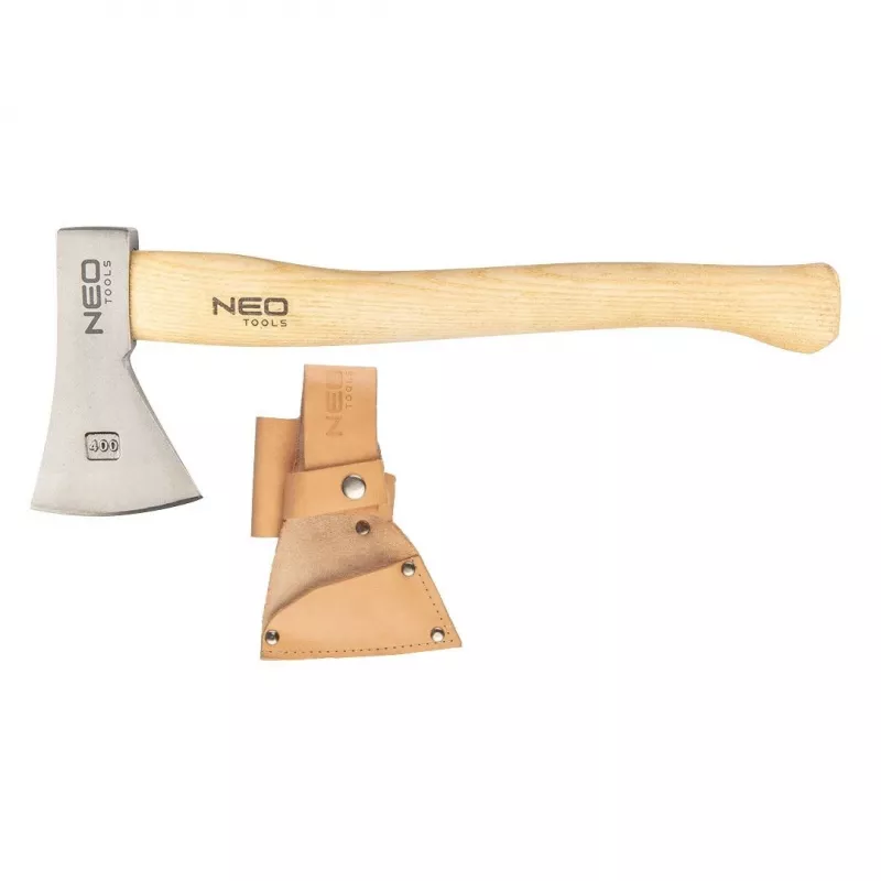 NEO TOOLS Bushcraft kirvukas su makštimi 400g | kaltas didelio anglies plieno, hikorio rankena