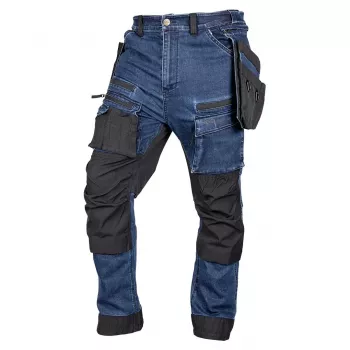 NEO TOOLS DENIM darbo kelnės su Cordura sutvirtinimais ir nuimamomis kišenėmis, tamsiai mėlynos, L dydis